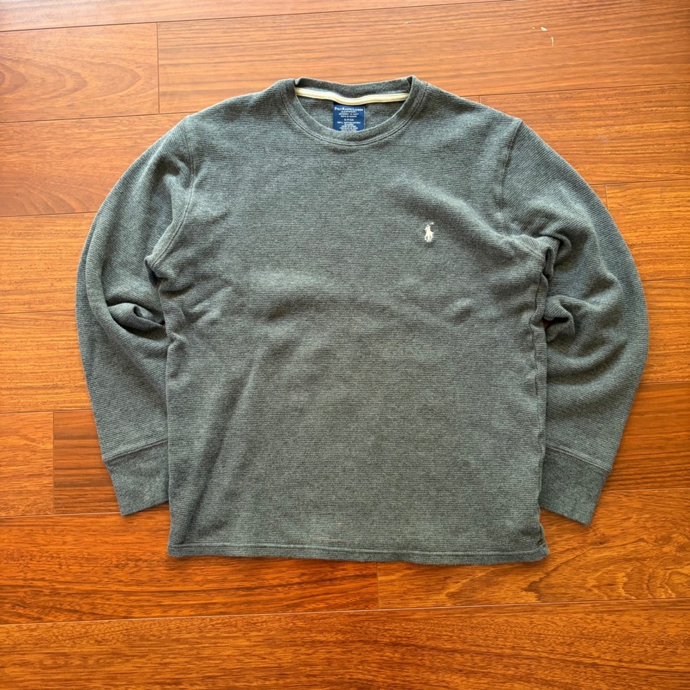 Polo Ralph Lauren Mens Gray Waffle Knit Thermal Long Sleeve Sleepwear Shirt S